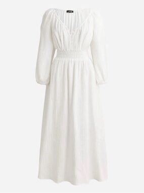 Jcrew Size Medium Tall V-neck smocked-waist midi dress in soft gauze, white